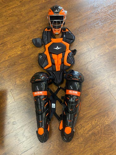 All Star System 7 Catcher's Set Intermediate 12-16 Black Orange New