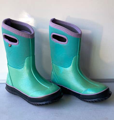 BOGS Kids Classic Glitter Green Waterproof Winter Rain Snow Boots ~ Youth Size 2