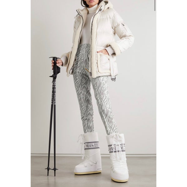Bogner Elaine Grey/Off White Zebra Stretch Stirrup Ski Pants EU 36, US S/6  NWOT