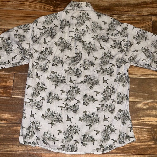 Buy the NWT Mens Pink Bird Print Short Sleeve Collared Button-Up