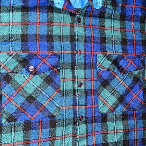 Men Plaid Shirt 90's Men Vintage Blue Flannel Shirt 