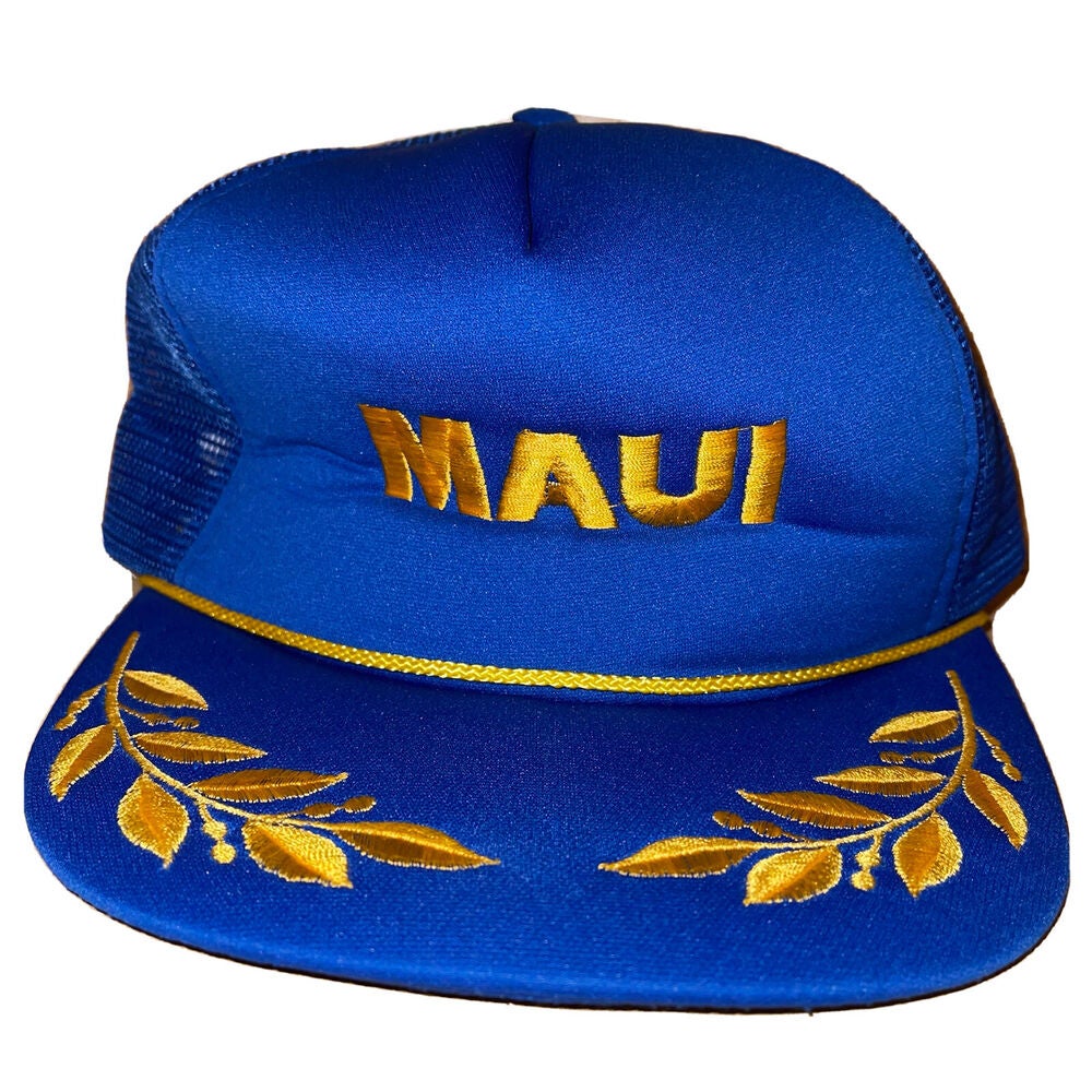 Chapeau Vintage Années 80 Maui Hawaii - Style "rope" De Capitaine, En Nylon/poly, Parfait Pour La Plage
