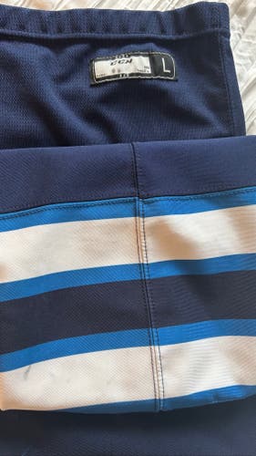 Winnipeg Jets Home Navy Pro Stock CCM Socks Used Senior Large w/tendon guard