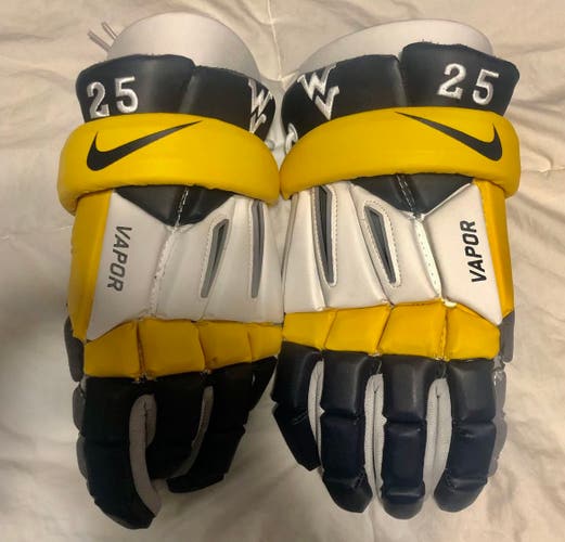 Nike vapor 13” West Virginia team issued lacrosse gloves