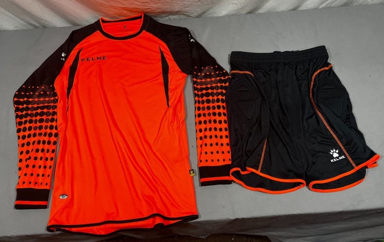Kelme Team Matched Neon Orange/Black Soccer Goalie Shorts Jersey US Mens XS NEW