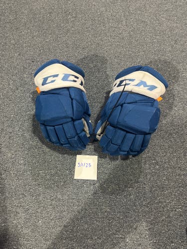 Game Used Blue CCM HGPJSPP Pro Stock Gloves Colorado Avalanche Team Issued #65 14”