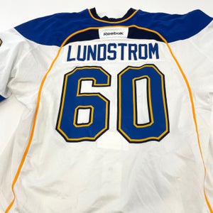 White Reebok MIC Made in Canada St. Louis Blues Jersey - Goalie Cut Size 58 - Lundstrom #60