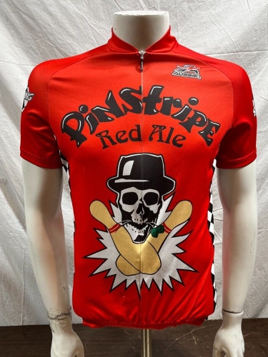 Aussie Ska Brewing Pinstripe Red Ale 3/4-Zip Cycling Bike Jersey Men's Medium