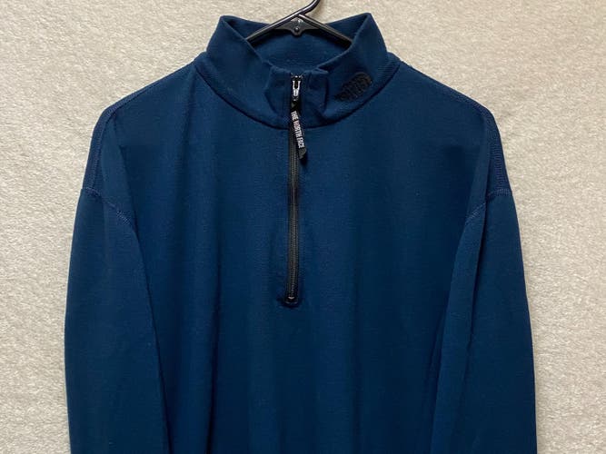 Vintage The North Face Men's Size L Blue 1/2 Zip Collar Logo Pullover Sweatshirt