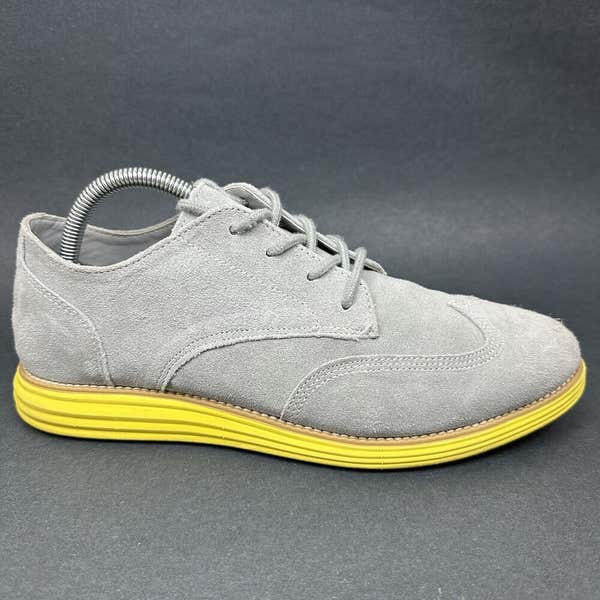 Cole Haan Grand Oxford Grey Suede Yellow Wingtip Sneakers  display picture 1