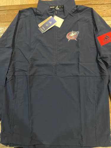 New Adidas Columbus Blue Jackets Half-Zip Jacket Pullover M