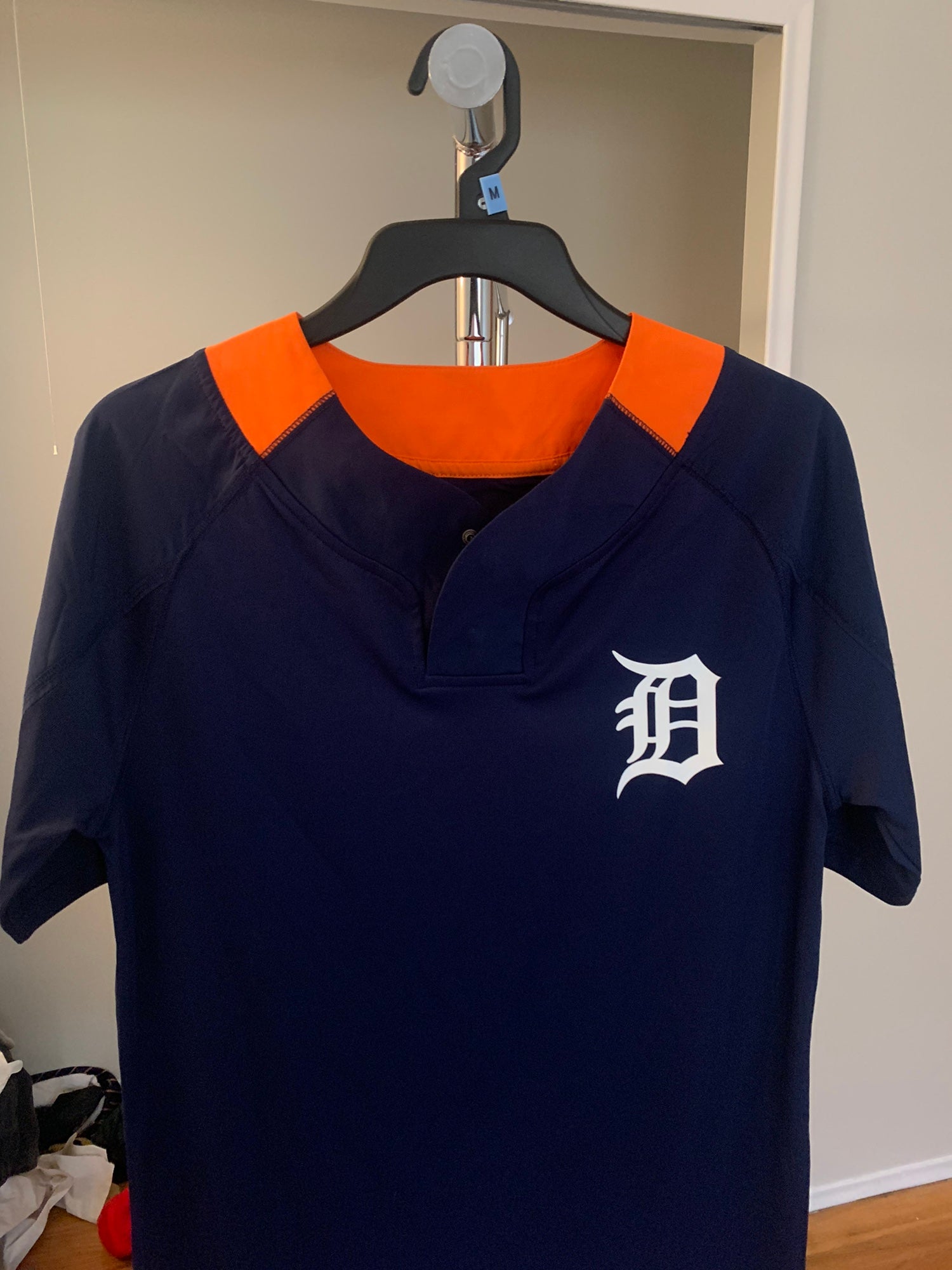 Detroit Tigers Jersey Classic Blue Henley Cool Base Shirt Majestic Men Size  M
