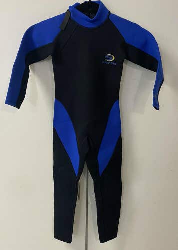 NWOT Juniors Kids DEEP SEE 3/2mm Black & Blue FULL BODY WETSUIT Size M youth