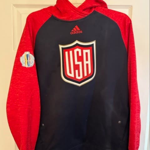 USA Hockey 2016 World Cup of Hockey Used Youth Unisex XL Adidas Climalite Hoodie Sweatshirt