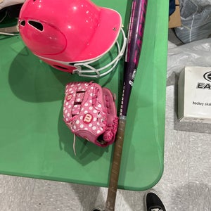 Used Easton Ghost Alloy Bat -10 20OZ 30" with Pink Tee Ball Glove and Pink Helmet with Cage