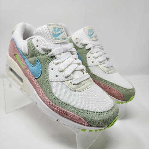Nike Running Shoes Womens 7.5 Cream Pink Green Air Max 90 Easter Leopard Sneaker