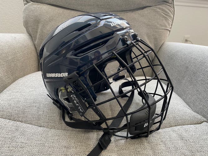 Warrior Alpha One Pro Hockey Helmet with Cage - M - Navy
