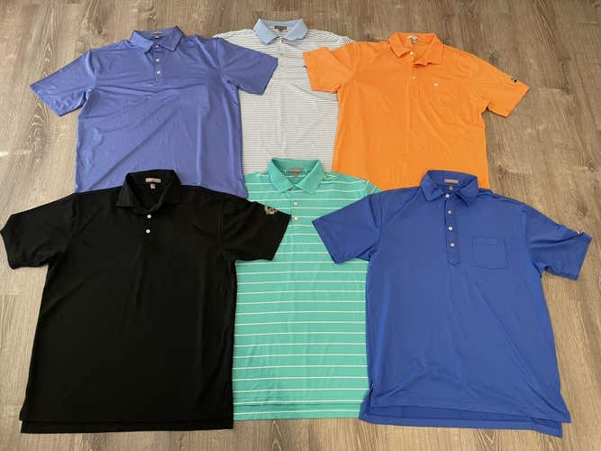 Lot of 6 Peter Millar S/S Golf Polo Shirts Size Large