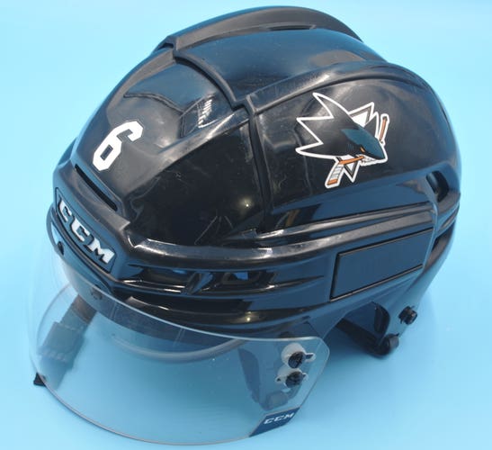 San Jose  Game-Used CCM Black #6 Merkley Helmet Pro Stock