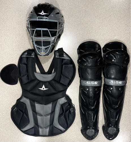 Black & Graphite All-Star S7 AXIS System Seven NOCSAE Baseball Catcher’s Set Kit Intermediate 12-16
