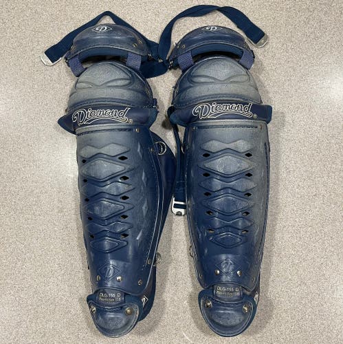 Used Navy Blue 15.5” Baseball Leg Guards for Catcher’s and Umpires DLG-155 D
