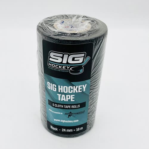 New 12 Pack SIG Hockey Black Cloth Hockey Tape (Made In Canada By SportsTape)- 24mmX18M