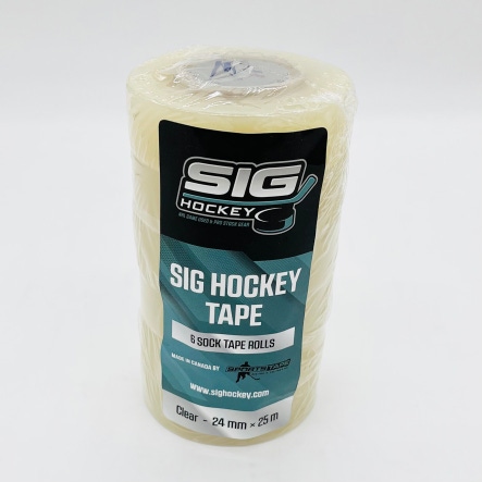 New 12 Pack SIG Hockey Clear Hockey Sock Tape (Made In Canada By SportsTape)- 24mmX25M