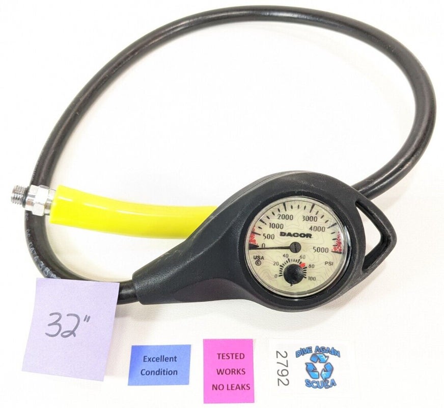 Dacor 5000 PSI SPG Pressure Gauge w Boot Console & Thermometer Scuba Dive  #2792