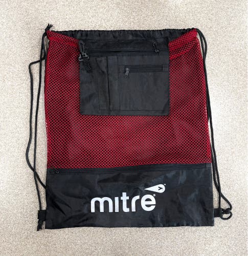 Like new Mitre soccer mesh cinch bag backpack; zippered personals pouch, front and cleats pockets