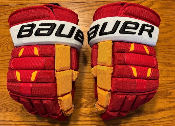 Bauer Nexus Calgary Flames Pro-Stock Hockey Gloves. 14”