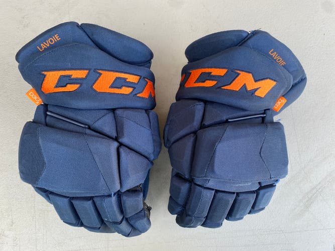CCM JetSpeed FT1 Pro Stock 14" Hockey Gloves Navy Blue Oilers 3735