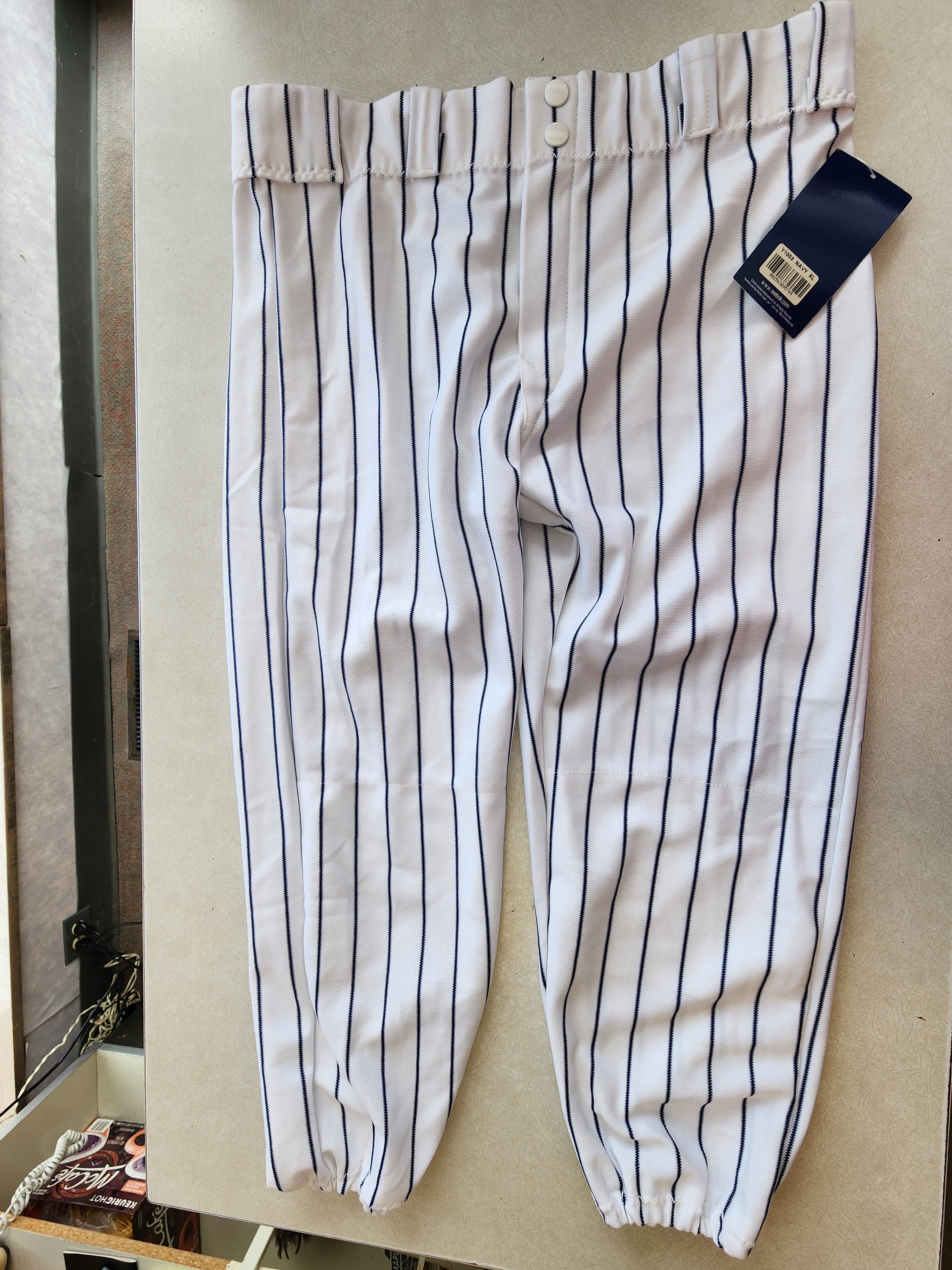 Navy Pinstripe Baseball Pants Full Length