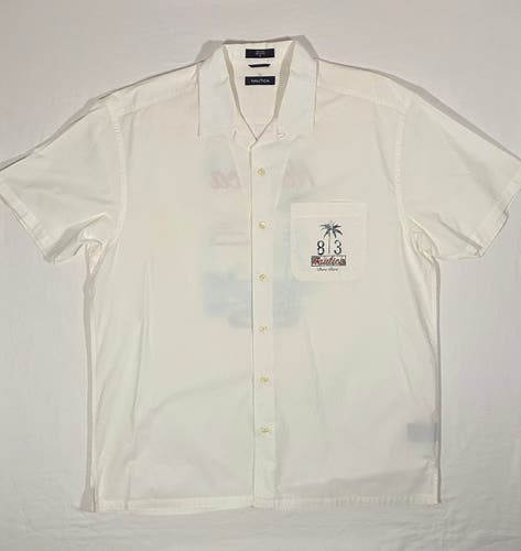 Vintage Nautica 83 Bora Bora Men's Size L White Button Up Graphic Hawaiian Shirt