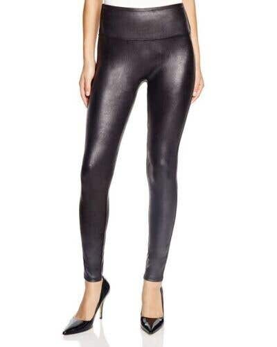 Spanx Black Shimmer Metallic Faux Leather Leggings Women's Size: S
