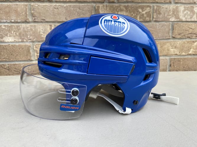 CCM Tacks 910 Pro Stock Hockey Helmet Bauer Visor Combo Small Blue OILERS 3759