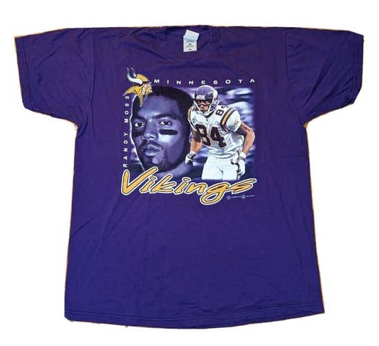 Vintage 90s Randy Moss Minnesota Vikings T Shirt Purple NFL Football Men's XL
