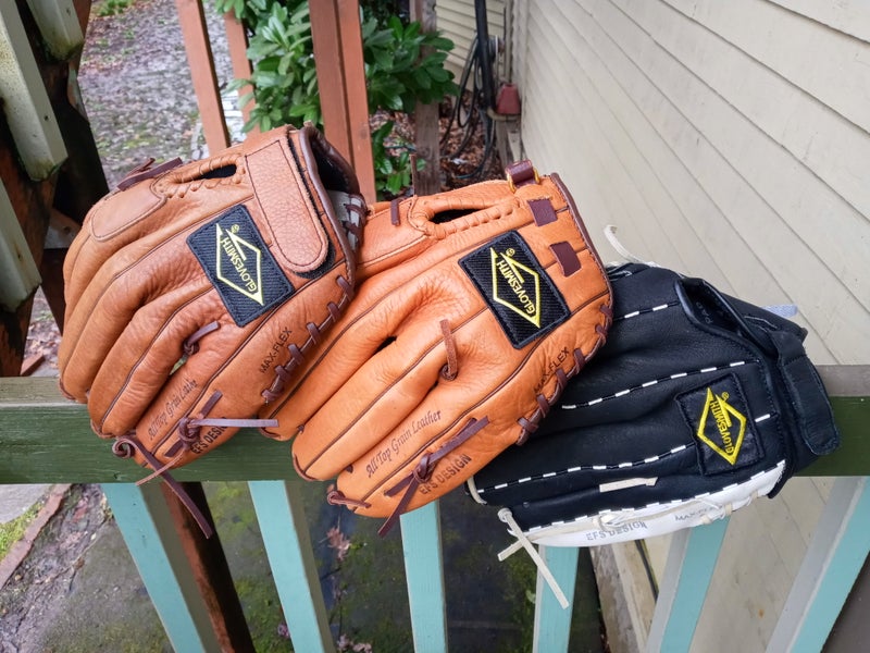 Three (3) Glovesmith baseball softball gloves (12.5", 12.5", 13") all leather - FREE SHIPPING