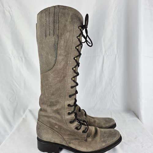 Womens Hunter Deacon 15" Tall Lace Up Gray Leather Combat Boots Size 6.5