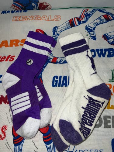 2 Pairs Adrenaline/ Lacrosse Unlimited Purple/ White socks size 6-8
