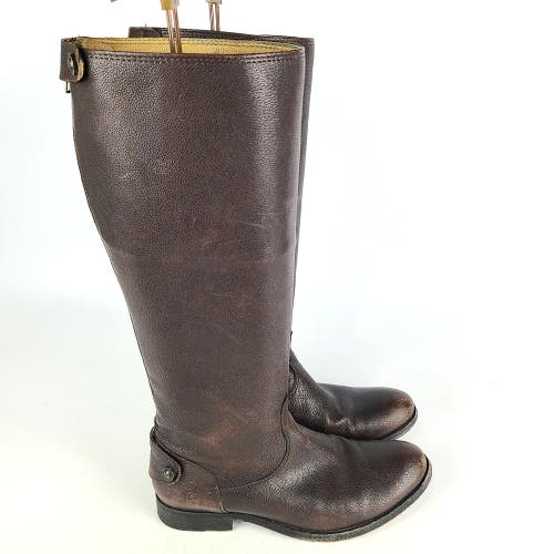 FRYE 76430 Melissa Button Back Zip Brown Leather Tall Riding Boots Women 7.5 B
