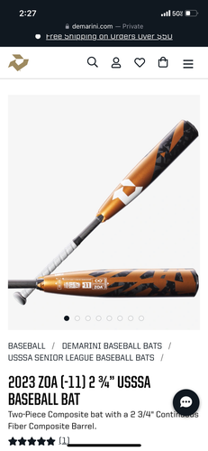 Used USSSA Certified 2023 DeMarini Composite Zoa Bat (-11) 15 oz 26'