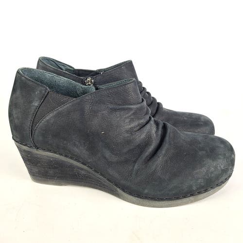 Dansko Sheena Slouchy Wedge Ankle Boots Nubuck Leather 1253107200 Black 41 / 11