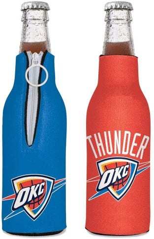 Oklahoma City Thunder Bottle Cooler 12 oz Zip Up Koozie Jacket NBA Two Sided