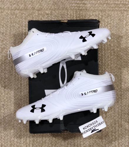Under Armour Team Nitro Mid MC Football Cleats White 3021066-101 Mens size 14