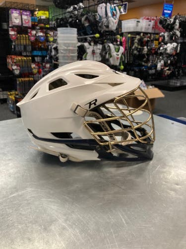 White Cascade R Helmet w/ Chrome Gold Facemask & Navy Blue Chin Piece Used