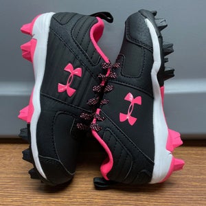 Under Armour Girls 11 Kids Cleats Athletic Spikes Softball Lacrosse Pink Black