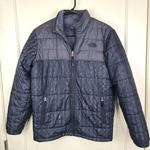 The North Face Jacket Black Gray Full Zip Coat Reversible Fleece Boy's Size: L