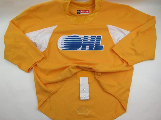 CCM Practice Worn Authentic OHL Pro Stock Ice Hockey Jersey Size 56 Gold CHL