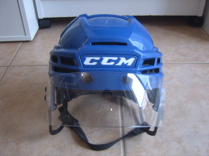 Used Pro Stock Blue CCM Super Tacks X Helmet sz Small w/Oakley Visor Vancouver Canucks