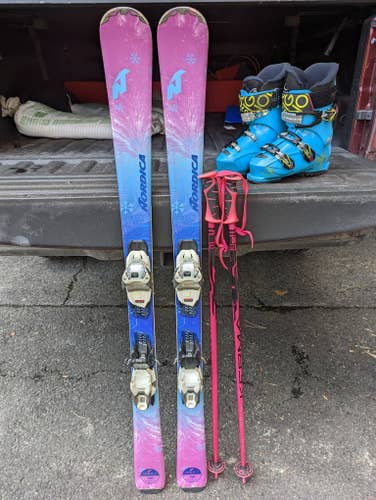 Used Women's 2019 Nordica 144 cm All Mountain Astral 74 Skis With TP2 Compact Bindings Max Din 10